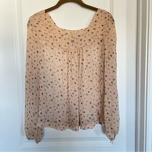 Mimi Chica Small Blush Light Pink Floral Sheer Longsleeve Blouse